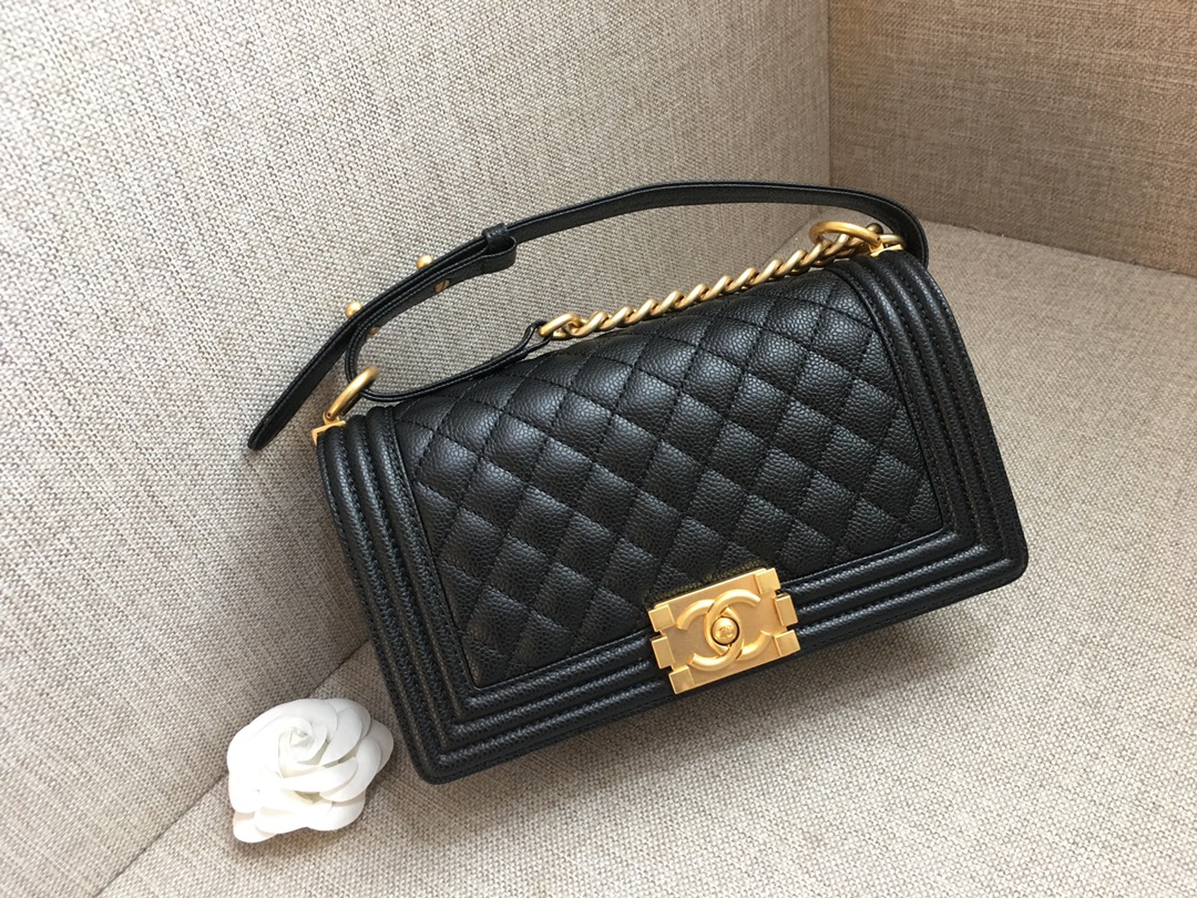 Caviar Medium Boy Handbag Flap Bag A67086 Black/Gold